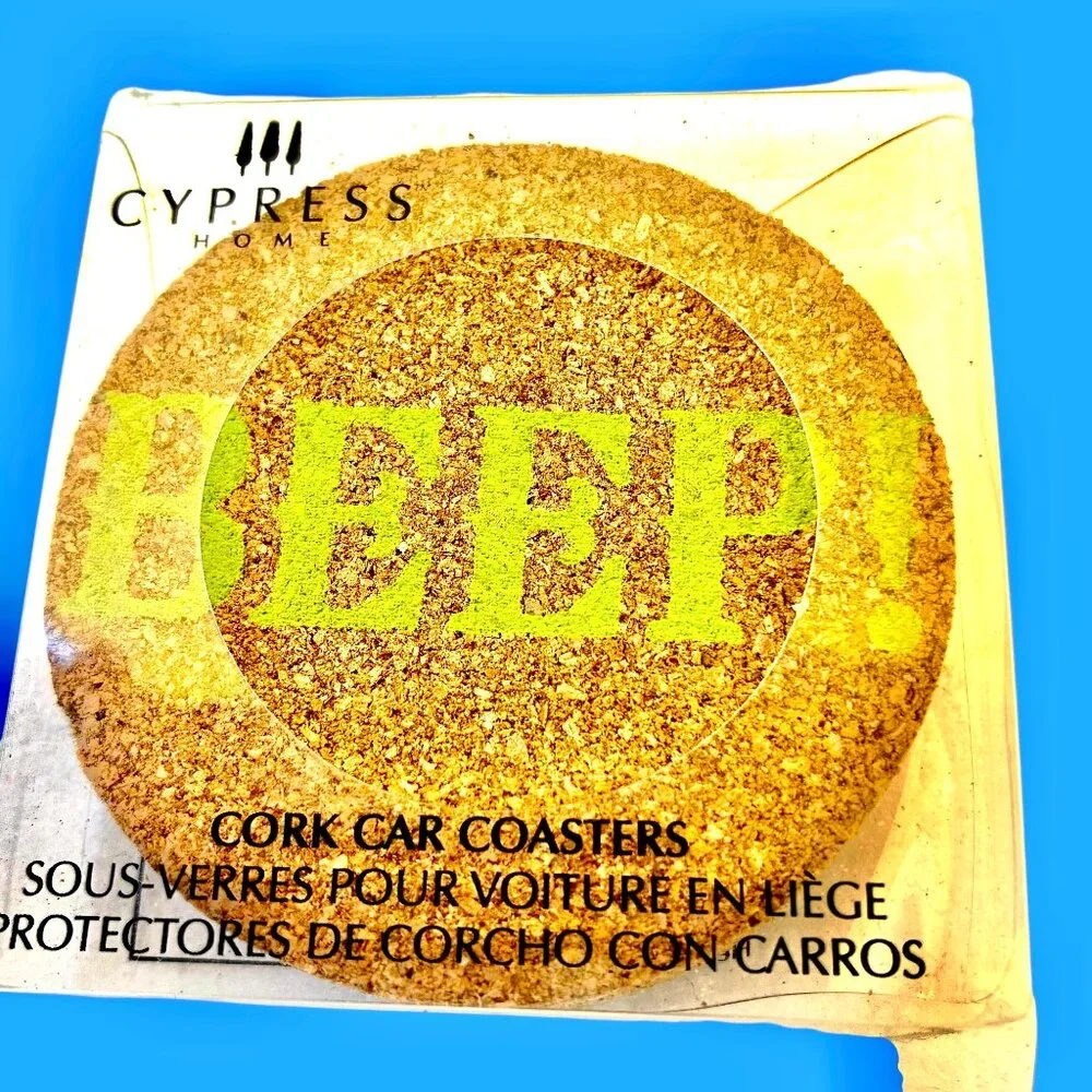 Cypress Home Absorbent Cork Car 6 Coasters Biker Babe Vroom! Peep! NEW